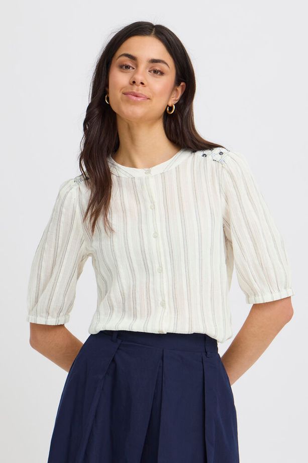 FRANSA Adi Striped Floral Shirt - Cream