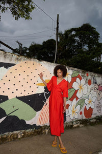 ICHI Imelda Midi Dress - Red