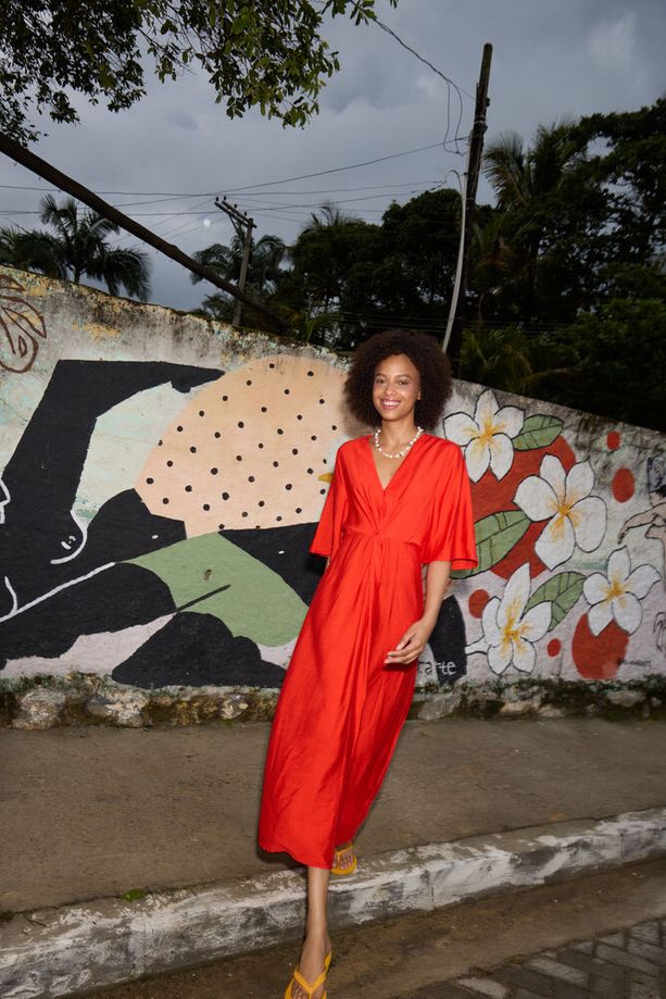 ICHI Imelda Midi Dress - Red