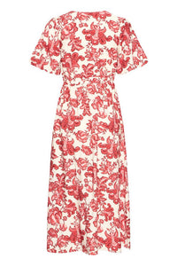 ICHI Gilvis Floral Midi Dress - Red