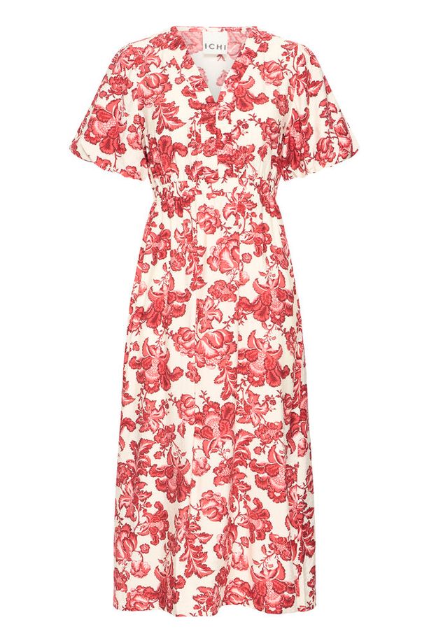 ICHI Gilvis Floral Midi Dress - Red