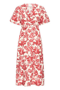 ICHI Gilvis Floral Midi Dress - Red