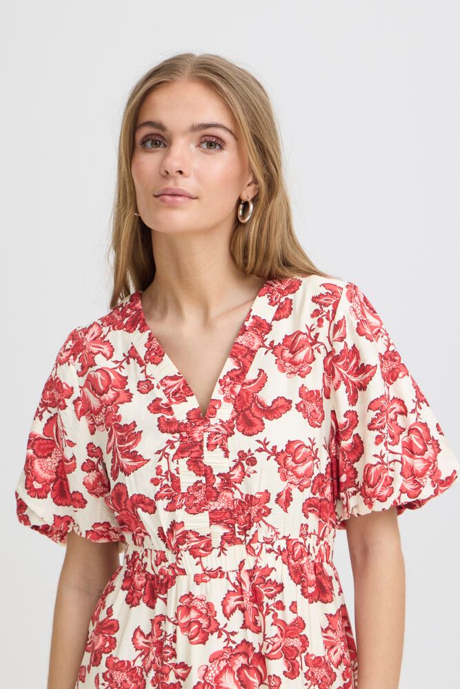 ICHI Gilvis Floral Midi Dress - Red