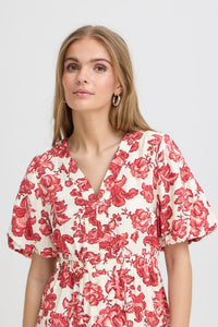 ICHI Gilvis Floral Midi Dress - Red