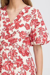 ICHI Gilvis Floral Midi Dress - Red