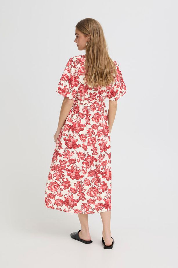 ICHI Gilvis Floral Midi Dress - Red