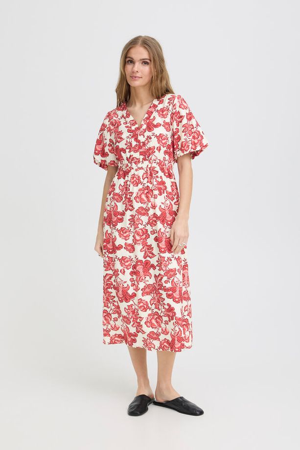 ICHI Gilvis Floral Midi Dress - Red