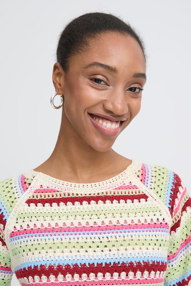 ICHI Bandie Crochet Short Sleeve Top - Stripe