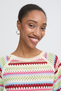 ICHI Bandie Crochet Short Sleeve Top - Stripe