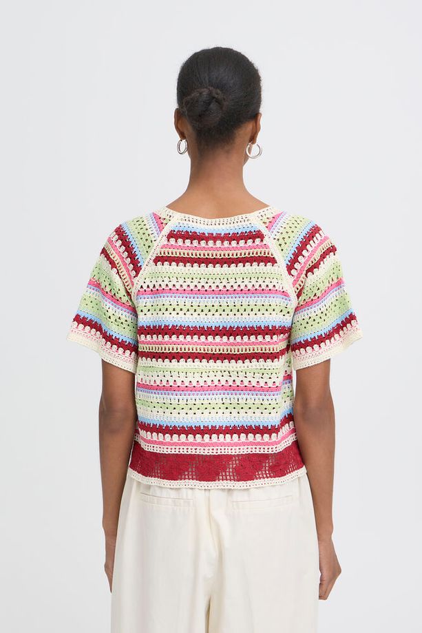 ICHI Bandie Crochet Short Sleeve Top - Stripe