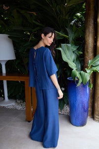 ICHI Katico Wide Leg Trousers - Navy