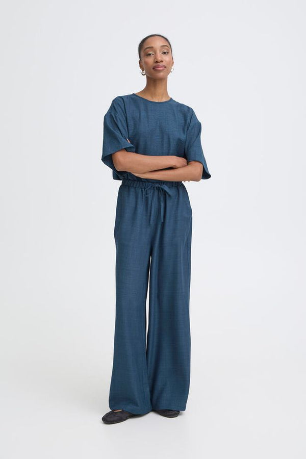 ICHI Katico Wide Leg Trousers - Navy