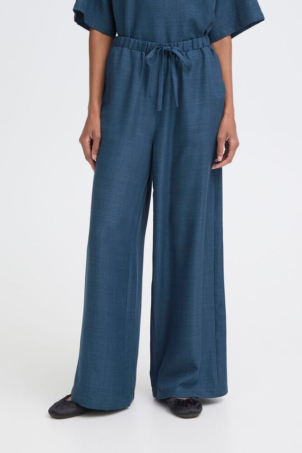 ICHI Katico Wide Leg Trousers - Navy