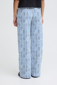 ICHI Kate Print Trousers - Blue