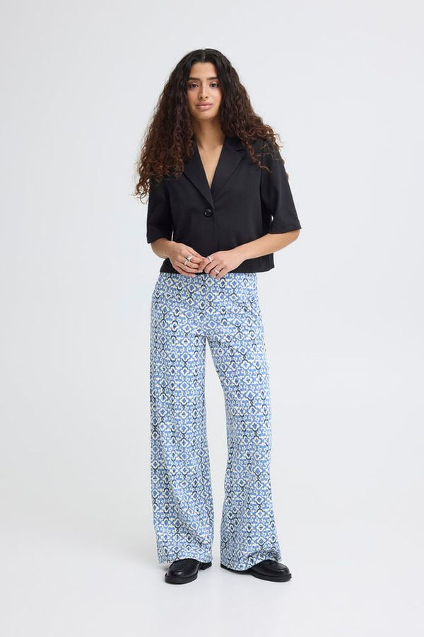 ICHI Kate Print Trousers - Blue