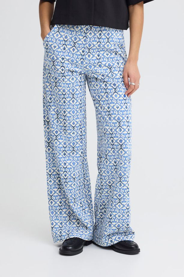 ICHI Kate Print Trousers - Blue