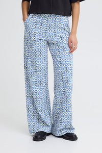 ICHI Kate Print Trousers - Blue