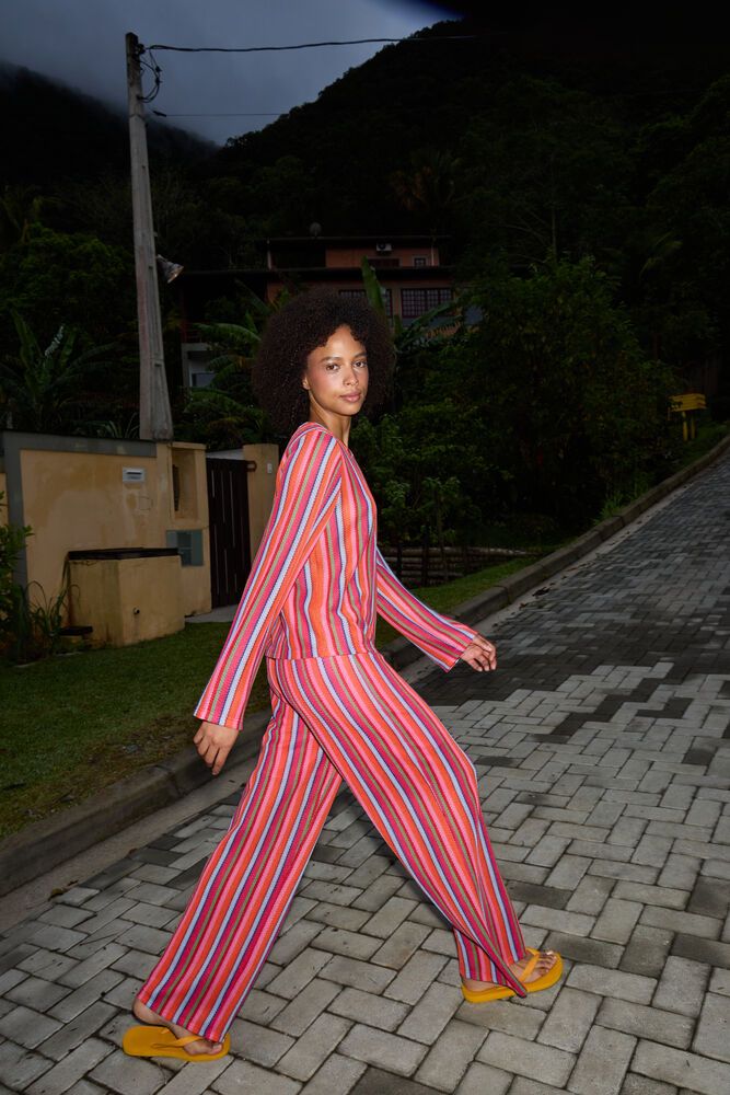 ICHI Libella Stripe Pants - Orange