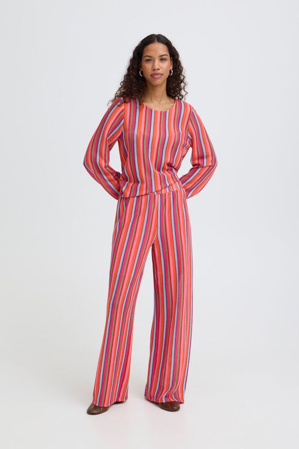 ICHI Libella Stripe Pants - Orange