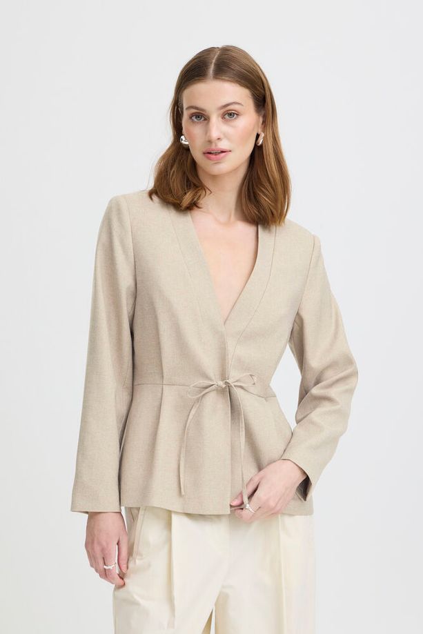 ICHI Hestipo Tie Waist Blazer - Taupe