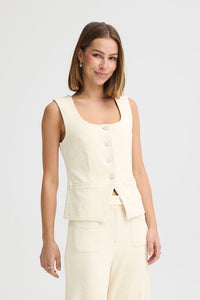 ICHI Kate Lumina Textured Waistcoat - Cream