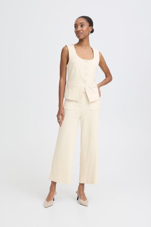 ICHI Kate Lumina Textured Pants - Cream
