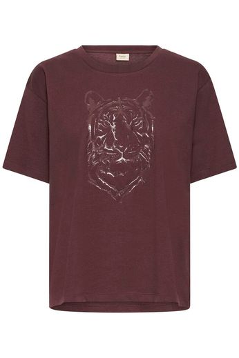 FRANSA Lilianna Cotton Tiger T-shirt - Burgundy