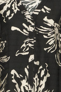 FRANSA Arianna Floral V-Neck Blouse - Black Print
