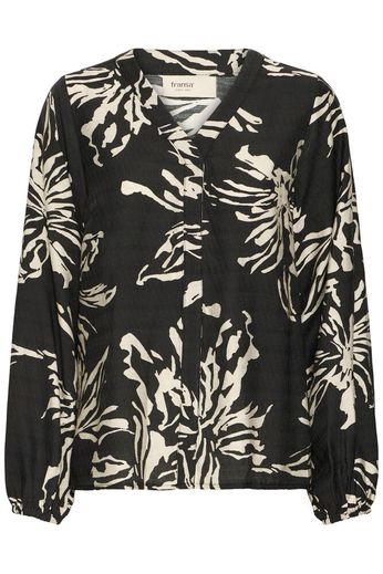 FRANSA Arianna Floral V-Neck Blouse - Black Print