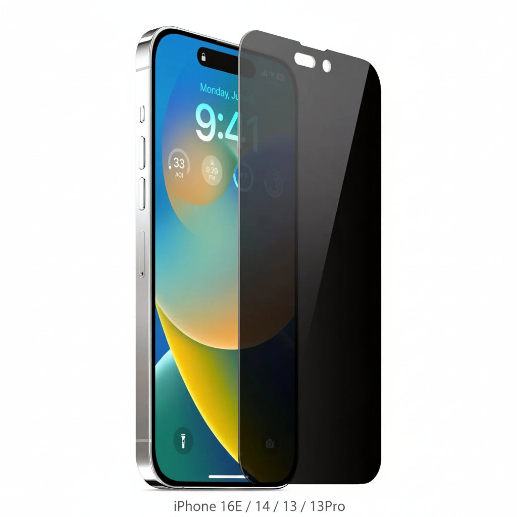 iPhone 16E / 14 / 13 / 13Pro Privacy 9D Full Tempered Glass Black