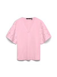 VERO MODA Villa Short Sleeve V-Neck Top - Pink