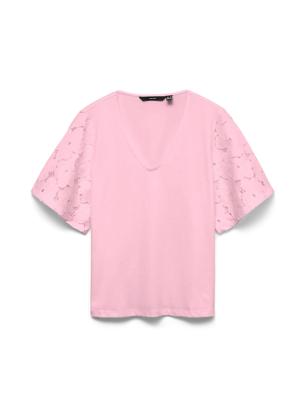 VERO MODA Villa Short Sleeve V-Neck Top - Pink