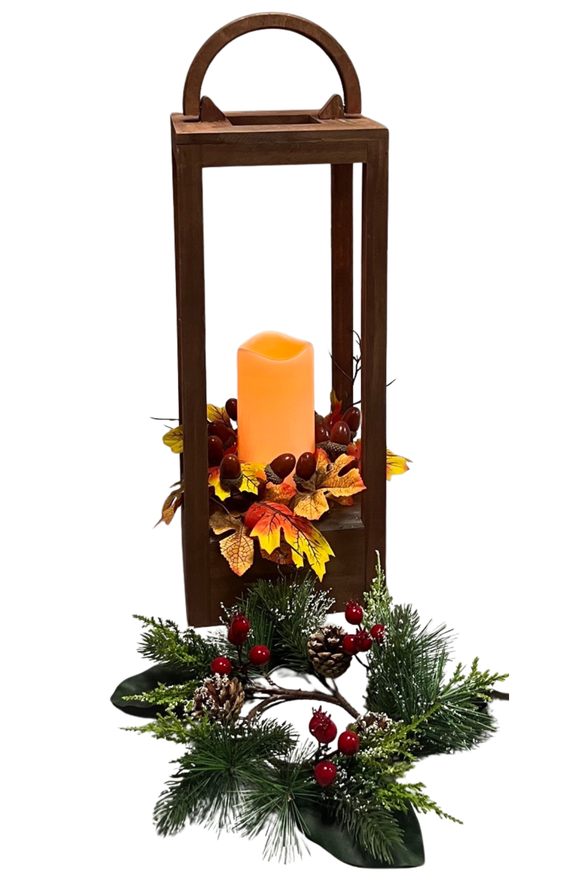 WGP Tall Wooden LED Lantern with Changeable Autumn/Christmas Decor 47cm