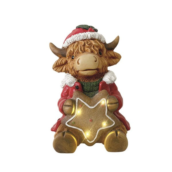 STRAITS LED Highland Cow With a Star Christmas Figurine 31cm