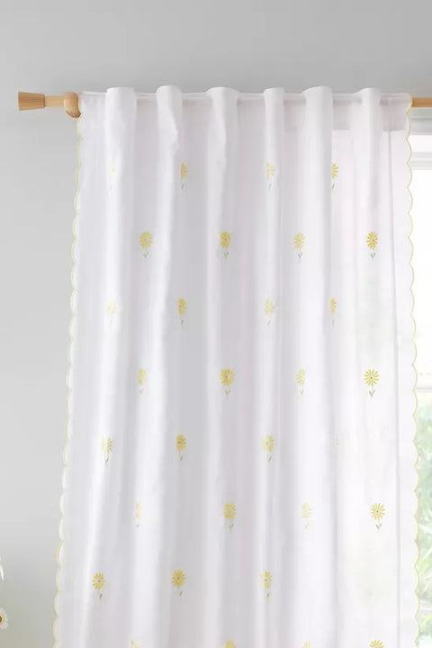 CATHERINE LANSFIELD : Lorna Embroidered Daisy Slot Top Curtain Panel