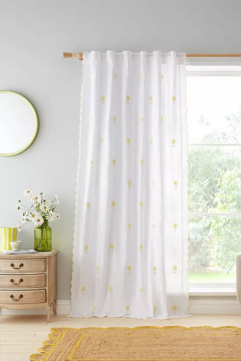 CATHERINE LANSFIELD : Lorna Embroidered Daisy Slot Top Curtain Panel