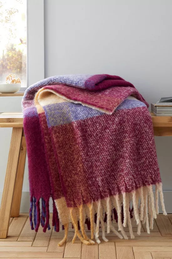 CATHERINE LANSFIELD Faux Mohair Check Blanket Throw