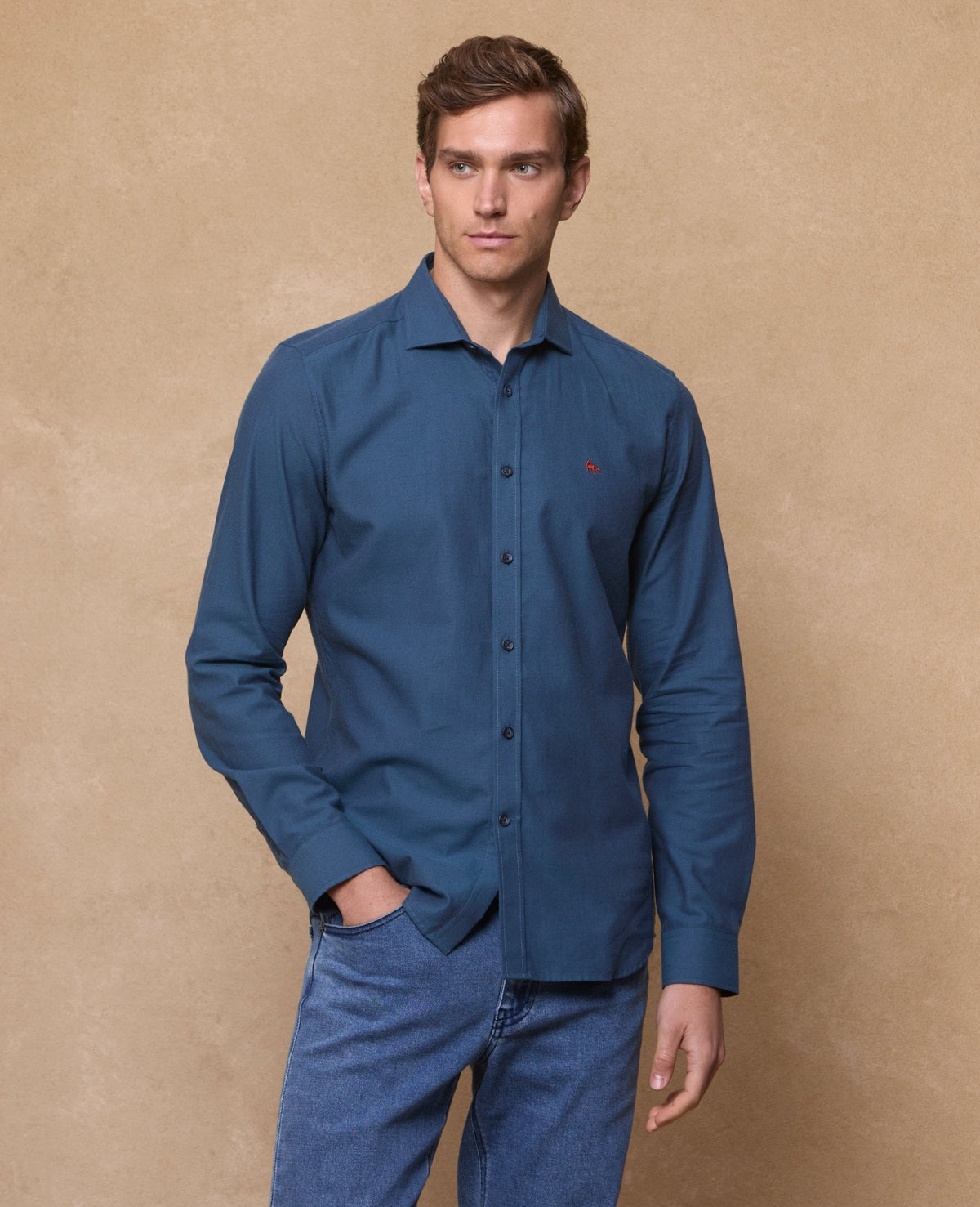 MAGEE Kippure Brush Cotton Shirt -  Denim Blue