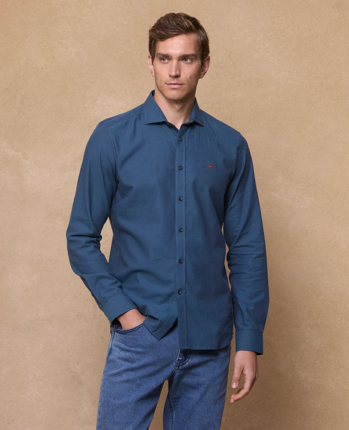 MAGEE Kippure Brush Cotton Shirt -  Denim Blue