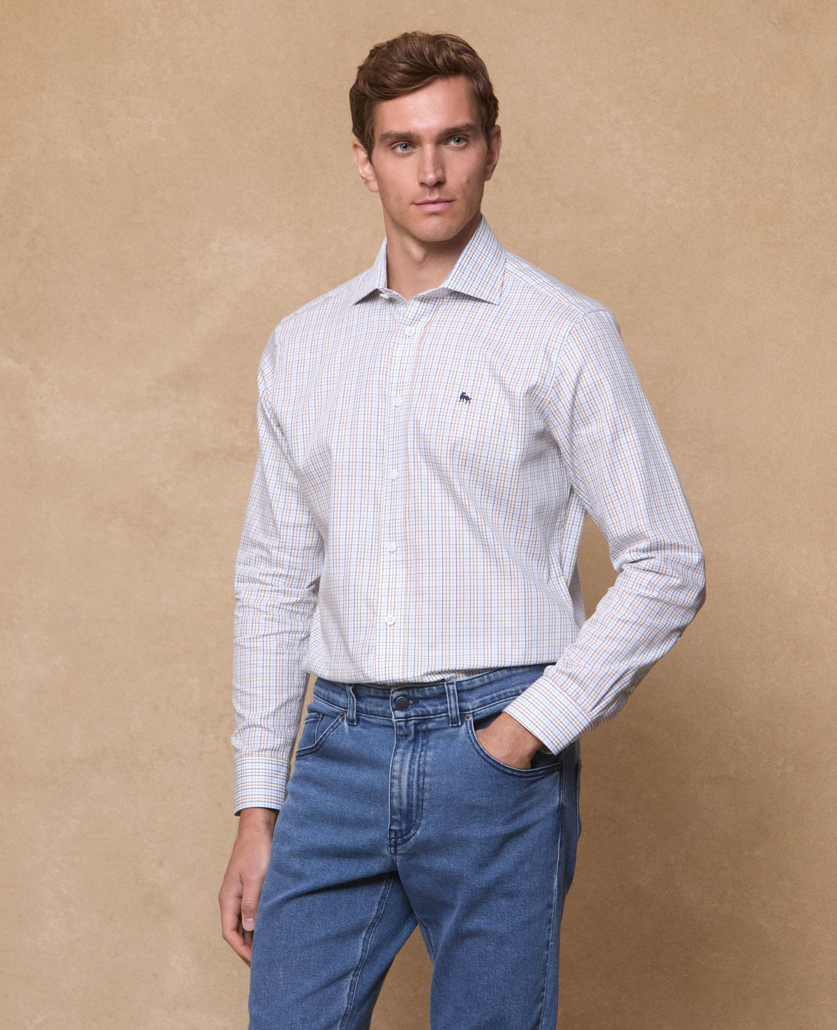 MAGEE Nephin Cotton Shirt - Blue Tattersalls