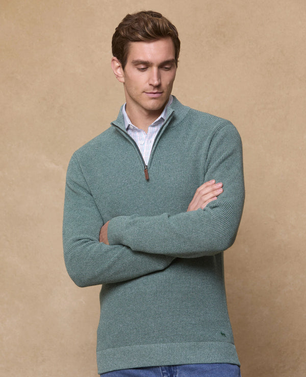 MAGEE Steve Cotton 1/4 Zip Jumper - Green