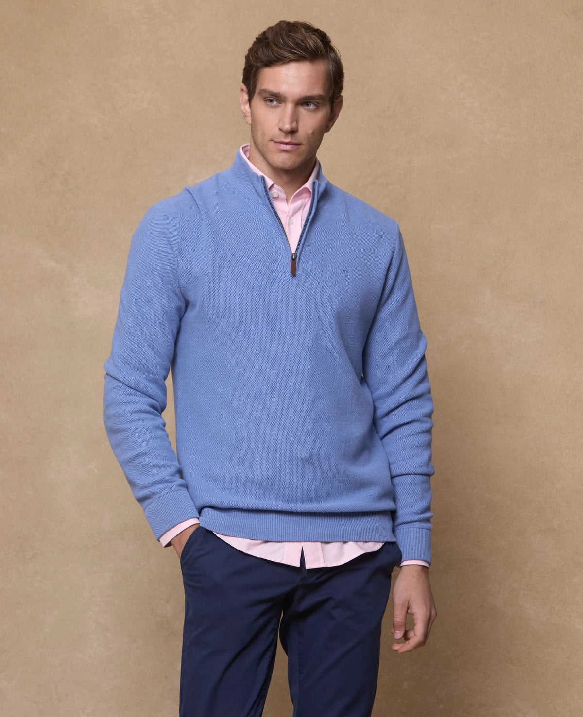 MAGEE Liam Cotton 1/4 Zip Jumper - Blue