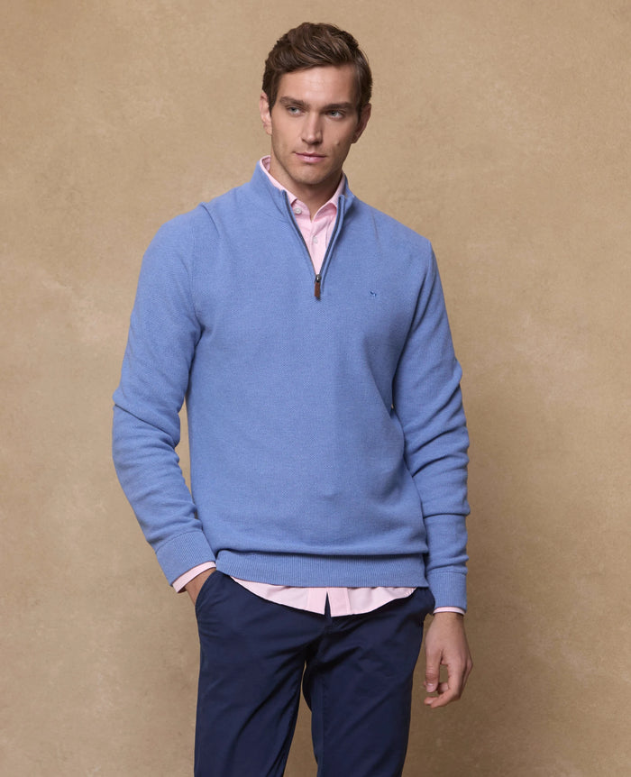 MAGEE Liam Cotton 1/4 Zip Jumper - Blue