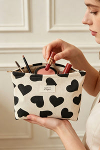 COPE CLOTHING Heart Print Velvet Makeup Bag - Black