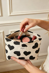 COPE CLOTHING Heart Print Velvet Makeup Bag - Black