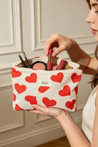 COPE CLOTHING Heart Print Velvet Makeup Bag - Red