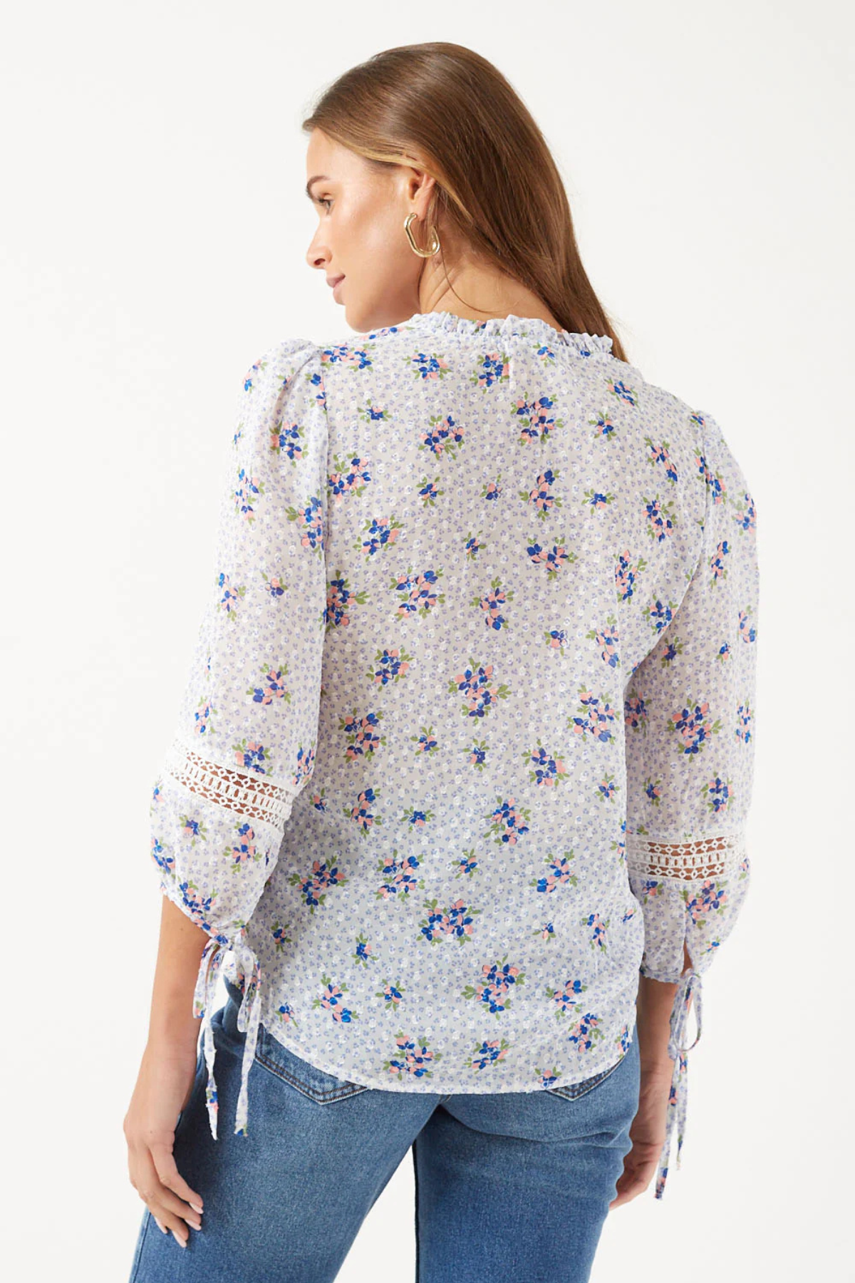 MARC ANGELO Women's Flutter Sleeve Floral Blouse - White