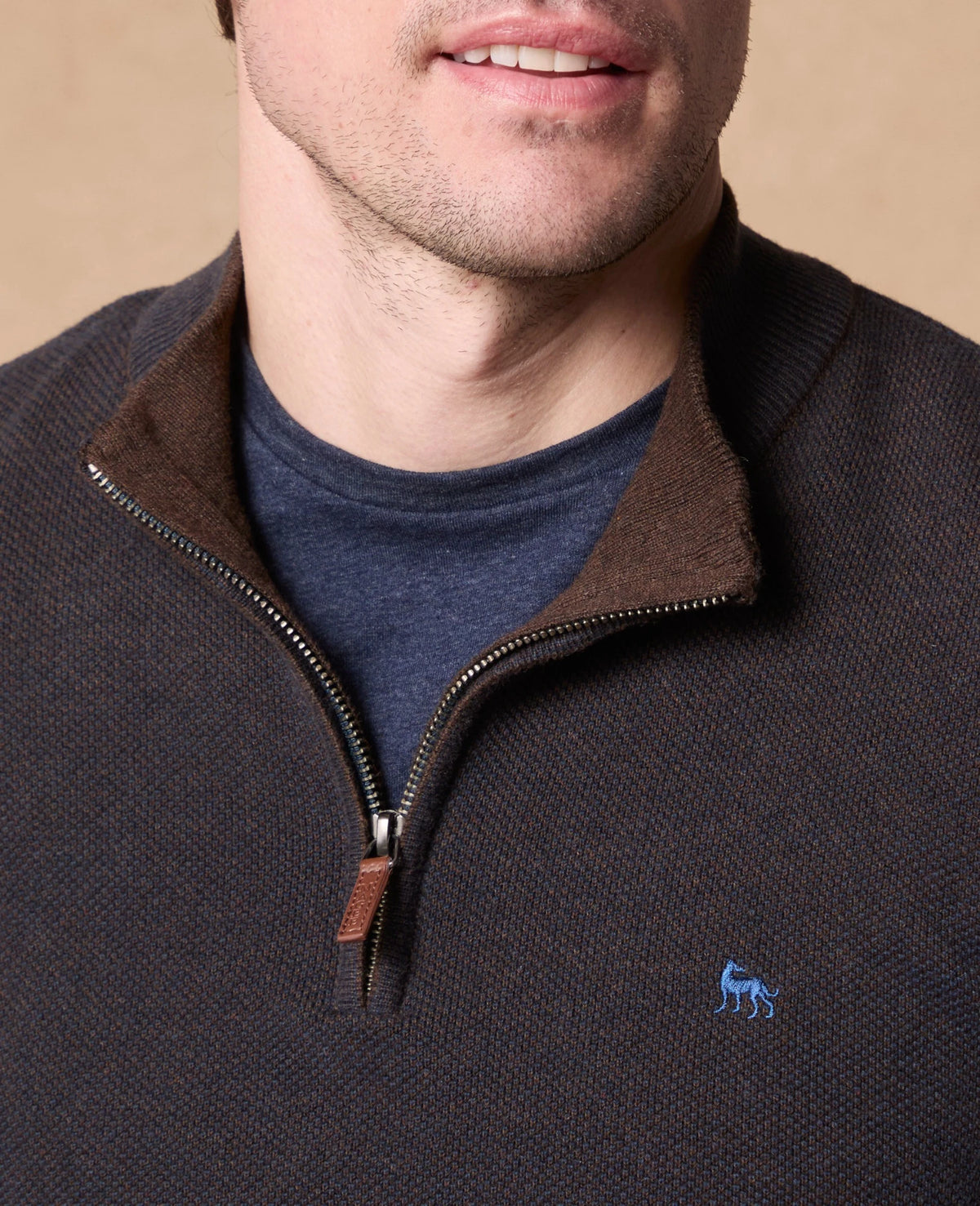 MAGEE Cian Cotton Micro 1/4 Zip Jumper - Brown