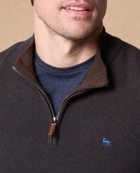 MAGEE Cian Cotton Micro 1/4 Zip Jumper - Brown