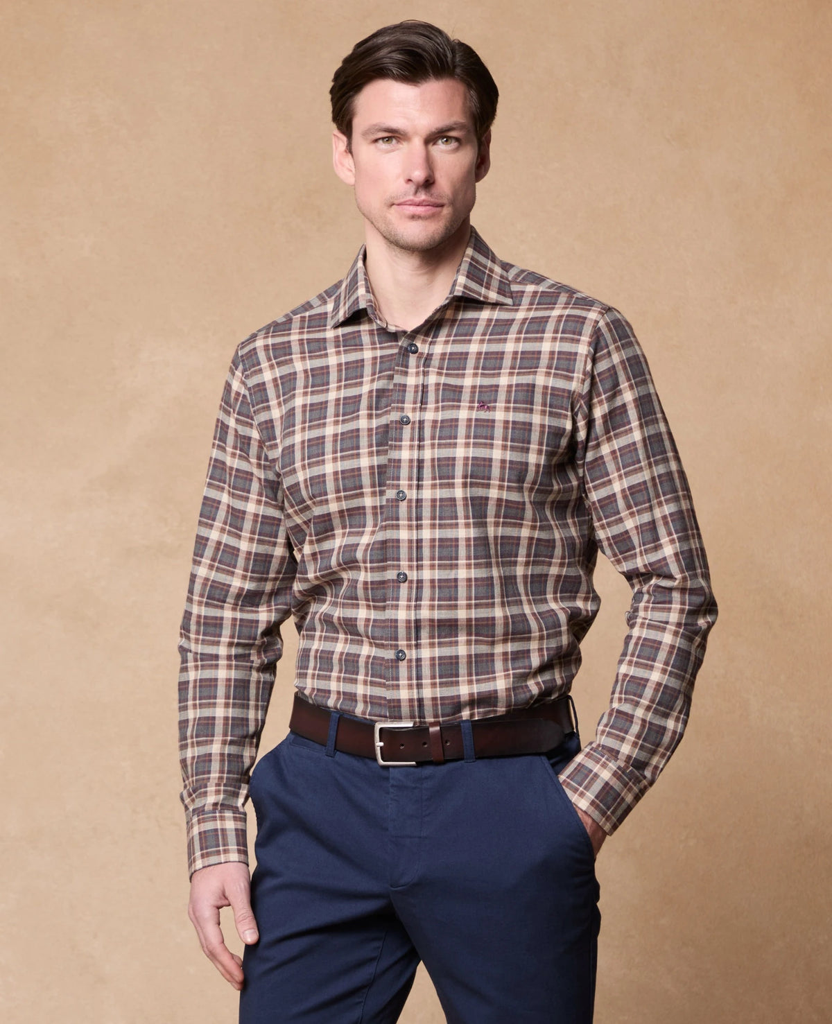 MAGEE Nephin Brushed Cotton Shirt - Burgundy Check